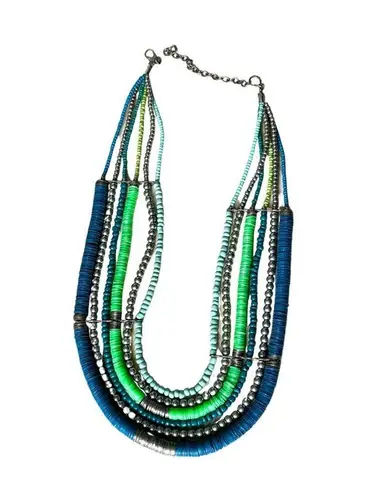 Vintage Blue  and Green Multi Strand Necklace, Teal Bead Six Strand Necklace