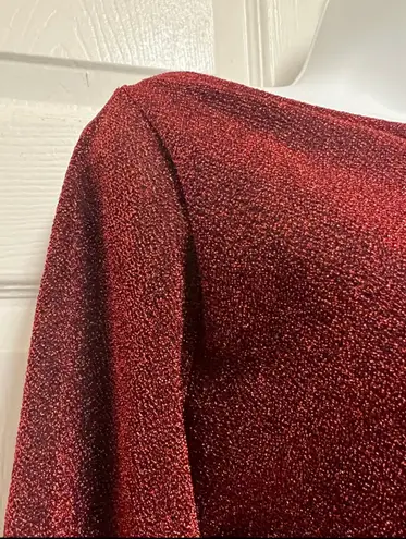 UNBRANDED Red Off Shoulder Glitter Bodycon Midi Party Dress Size M