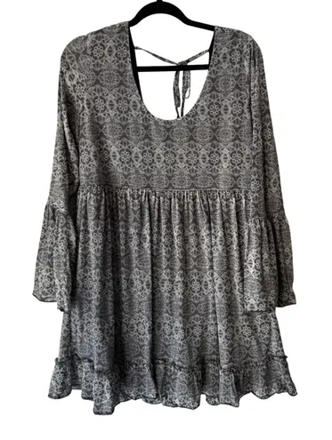 Sea Gypsies Dress Womens Medium Long Sleeve Boho Mini Ruffle Hem Tie Back