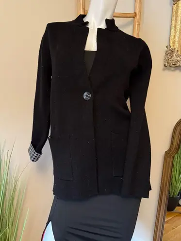 Halston Black One Button Blazer with Houndstooth Interior And Cuffs Medium