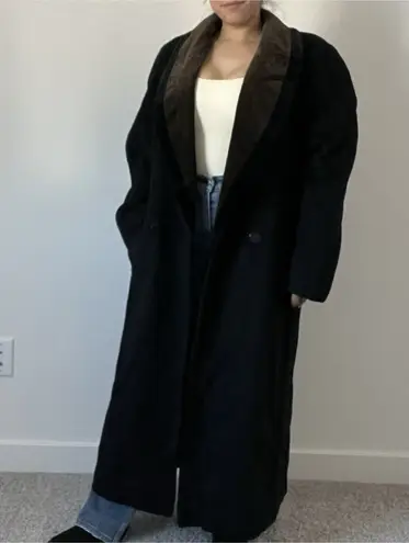 Vintage 80s Jonathan Michael Black Wool Coat Paisley Collar Made in USA L/XL Size L