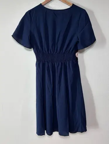 Navy Blue Boho Cottagecore Crochet Granny Square Knee Length Dress Size S