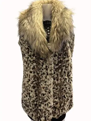 Adrienne Landau Women's Brown Leopard Print Faux Fur Vest Sz M SKU 5681
