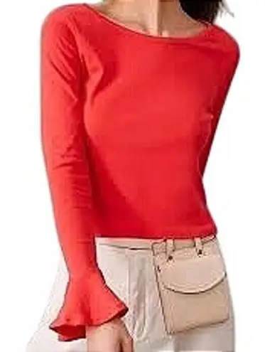Maeve Anthropologie Red Long Sleeve Ruffle Cuff Crop Top Bell Sleeve Boho Retro