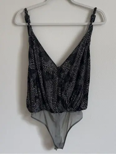Free People  Siren Song Black Combo Animal Print Bodysuit Size Small Cheetah