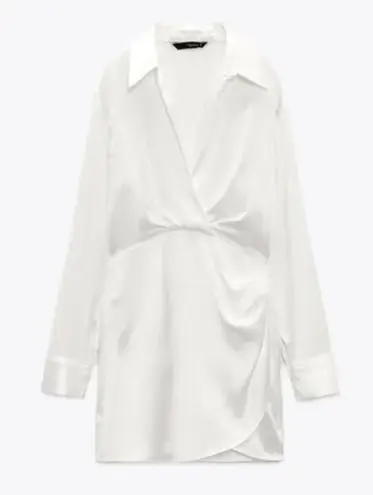 ZARA Satin Effect Mini Party Coctail Date Shower Wedding Night Out Long Sleeve dress