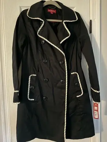 Merona  Womens Double Breasted Trench Coat Black white jacket Medium