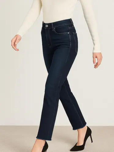 Evereve The Ever Straight Jeans High Rise Raw Hem Dark Wash Denim Size 26