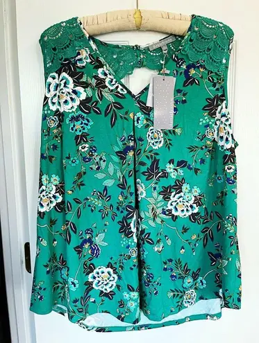 Daniel Rainn NWT  Blouse Tank Top Shirt Green Floral Open Back Size XXL