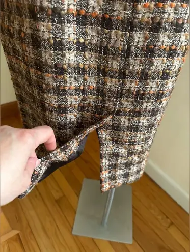 Loft  Brown Tan Cream & Orange Plaid Midi Skirt Zip On Side lining SZ 8P