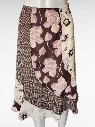 Ny&co Vintage NY & 90s Brown & Lilac Floral Bias Cut Skirt Size 4