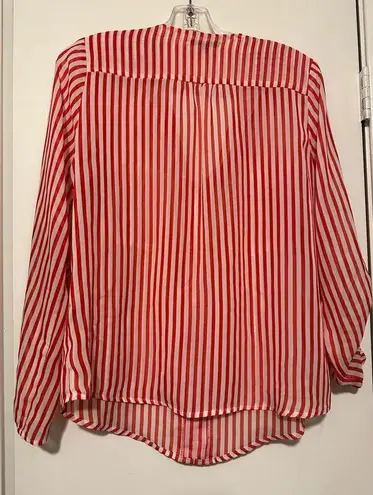 Timing  red white stripe sheer blouse size L