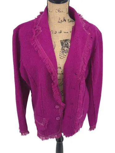 Vtg Purple Magenta Wool Ruffled Blazer Jacket XL Unlined Feminine Coquette