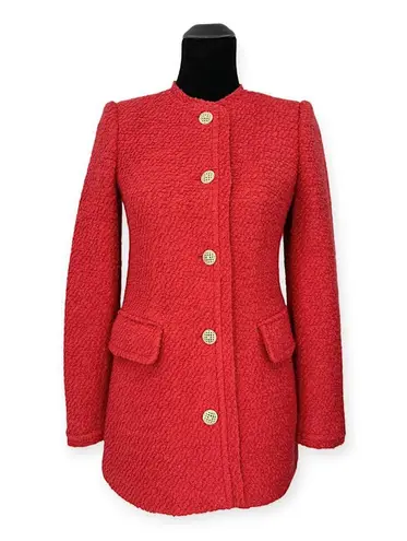 Something Navy | XXS | Bouclé Fitted Gold Button Front Jewel Neck Blazer Jacket