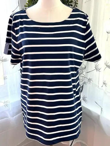 kim rogers Kim Roger T Shirt XL Blue Striped Hi Low Hem Nautical Beach Casual Wear to Work