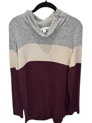 Market & Spruce Womens Colorblock Cowl Neck Long Sleeve Tunic Top