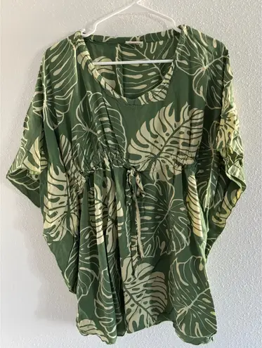 NaPua Swim Coverup Womens Small Green Cream Palm Beach Resort Quiet Luxury