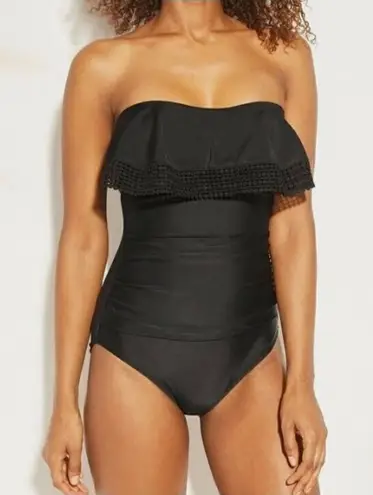 Kona Sol Kona Sol Black Crochet Ruffled 1pc Moderate Coverage Swimsuit MEDIUM Vacation - Image 1