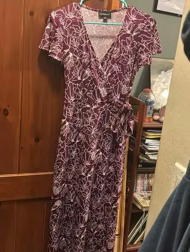 Fortune + Ivy Floral Flowy Midi Maroon Dress Size Small
