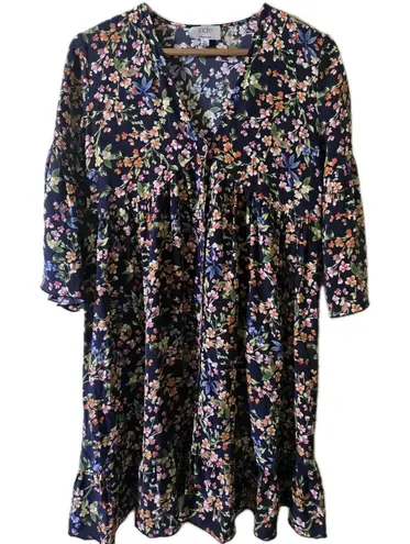 Johnny Was Jade Silk Mini Floral Ruffle Button Above The Knee Dress Size XS