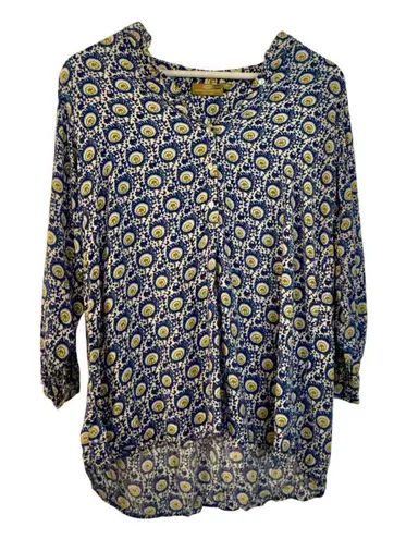Rockflowerpaper blue block print geometric tunic blouse M Size M