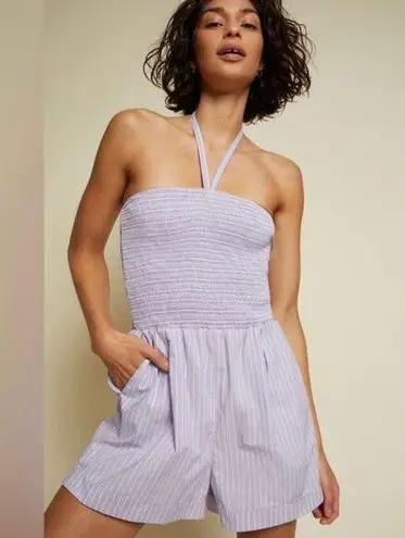 Nation Ltd Vacation Stripe Purple Pima Cotton Blondie Romper Sz.M NWT
