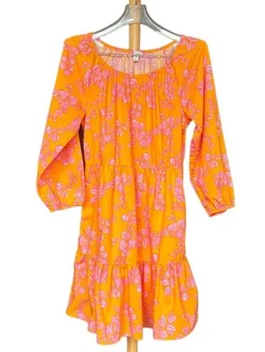 J. Crew Factory Scoop Neck Orange with Pink Floral Dress Size 8