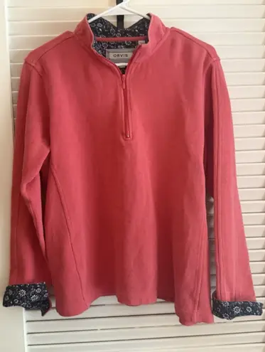 Orvis Pullover Coral Sweater 1/4 Zip Ribbed Cozy Floral Contrast Size XL