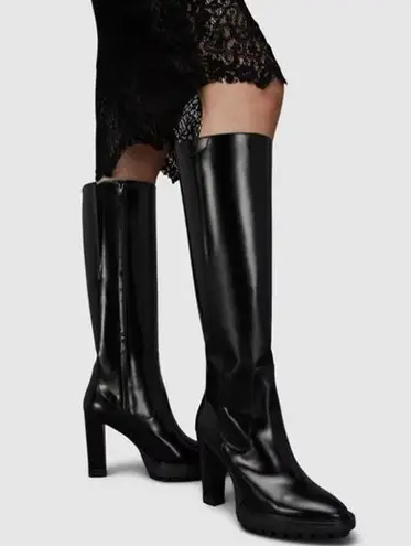 All Saints London Harlem Leather Knee High Black Boots Size 6 NWOB Sleek Edgy