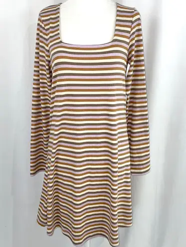 VERO MODA New Square Neck Long Sleeve Mini Dress Frida Neutral Stripe