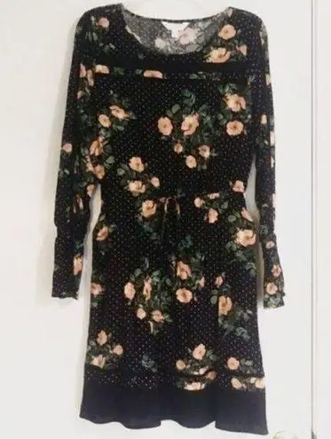 LC Lauren Conrad Lauren Conrad Black Floral & Polka Dot Long Sleeve Dress