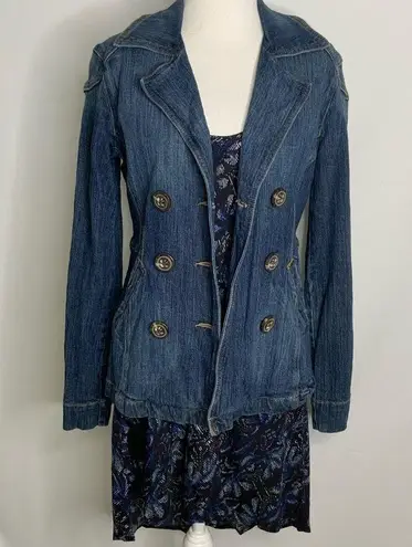 CAbi  Double Breasted Stretchy Blue Jean Fitted Tailored Casual Jacket XS