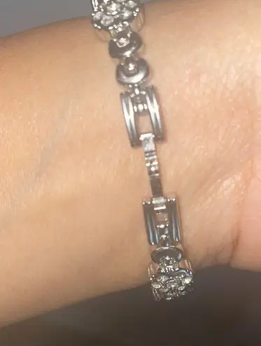 RARE Pierre Nicol 25mm Rhinestones Embedded Bezel Bracelet Stainless Steel Watch Silver