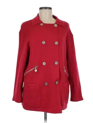Adrienne Vittadini Classic 100% Wool Double-Breasted Peacoat Red Size M Upscale