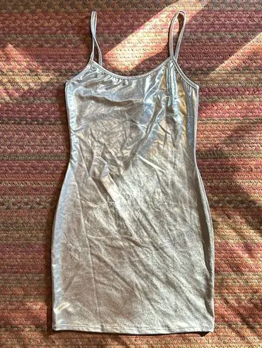 VINTAGE SILVER FOIL CAMI MINI DRESS HOLIDAY NYE