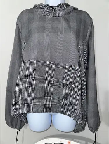 Ruti Gray Plaid Pullover Hoodie Drawstring Hem Long Sleeve S/M Size 4 - Image 1