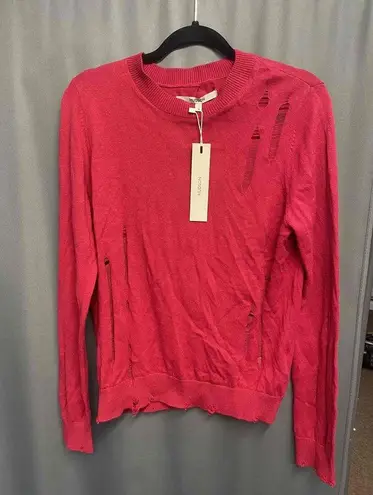 Hudson Red Distressed Detail Crew Neck Sweater Size Medium b57
