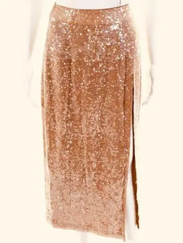 Lapointe Sequin Viscose High Waisted Camel Gold Sequin Midi Skirt Size 2