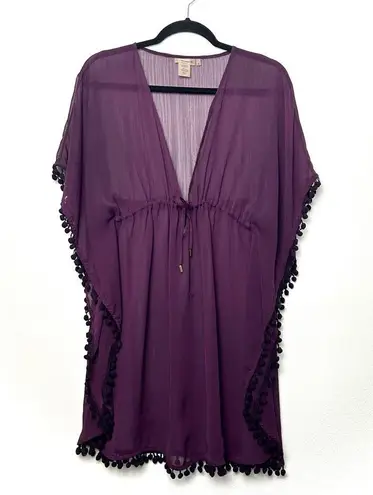 Bleu Rod Beattie Bleu by Rod Beattie Pom Pom Cover Up Kaftan Purple