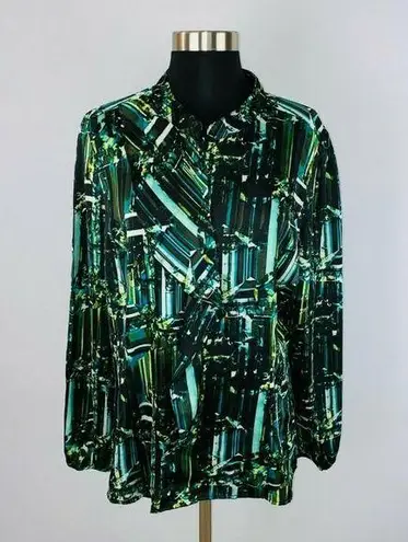 Worthington  Womens XL Abstract Print Button Down Ruffle Front Long Sleeve Top