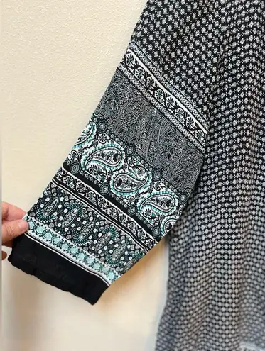 Jia Hao Di Women’s Black Blue Floral Boho Flowy Long Sleeve Mini Dress Small