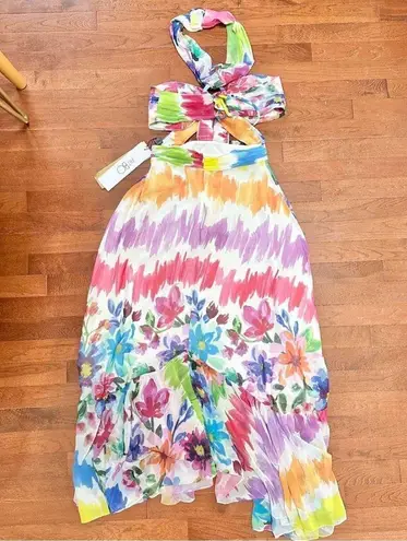 NWT PatBO Bloom Cutout Floral Maxi Dress Blue Size 4