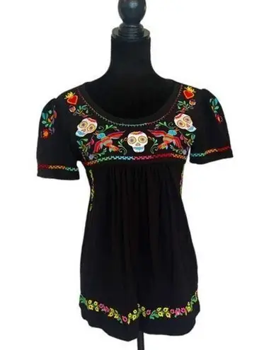 Embroidered Black Women's Top Mardi Gras day of the dead