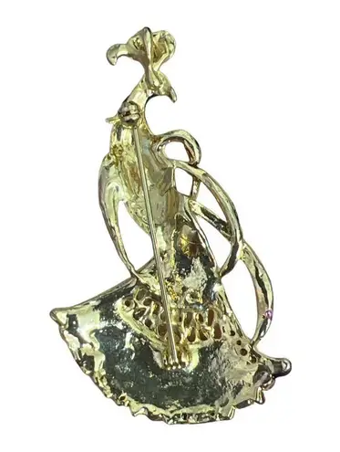 Vintage 1980s Canada Large heavily Gold plated Enameled Peacock Brooch Excellent