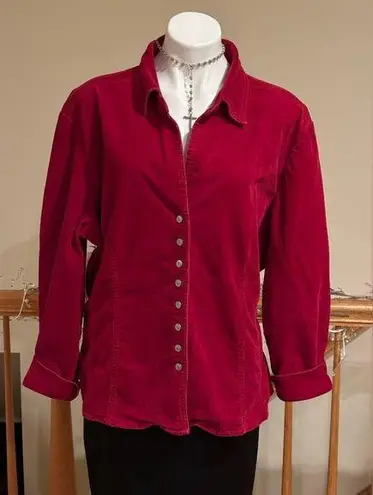 Dress Barn  Red Corduroy Collard Long Sleeve Button Down Metal Sz 18/19 98% Cotton