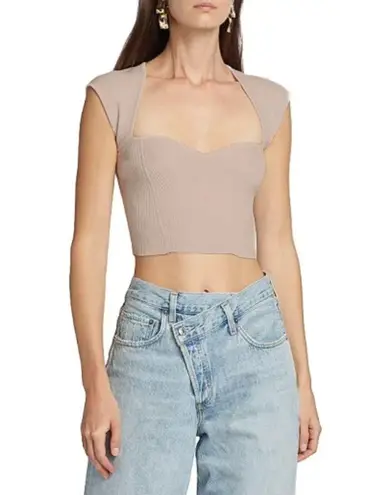 Jonathan Simkhai Womens Abia Compact Rib Sweetheart Neck Cropped Tee Top Size L Tan Size L