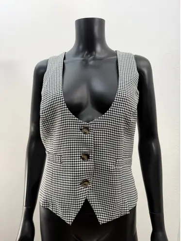 Grace Karin Women's Gingham Vest Black White Button Front Size XL