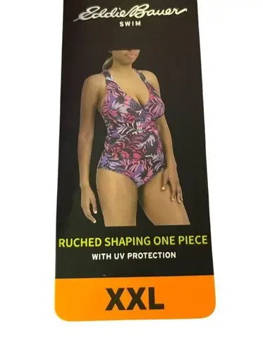 Eddie Bauer Swimsuit Womens XXL NEW One Piece Tropical Ruched UPF 50 Summer