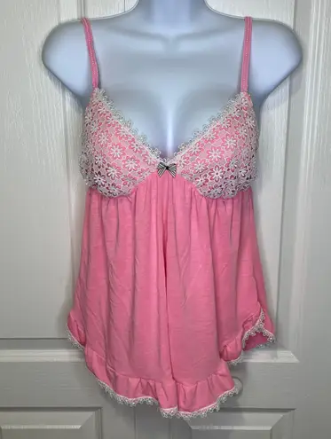 Victoria's Secret Victoria’s Secret Babydoll Pajama Tank Top Bubblegum Pink With Off White Daisy Coquette Lace Medium 