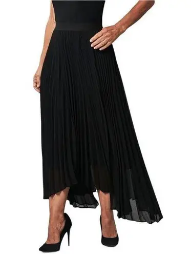 Arden B Sz M Black Fully Pleated Chiffon High Low Maxi Skirt